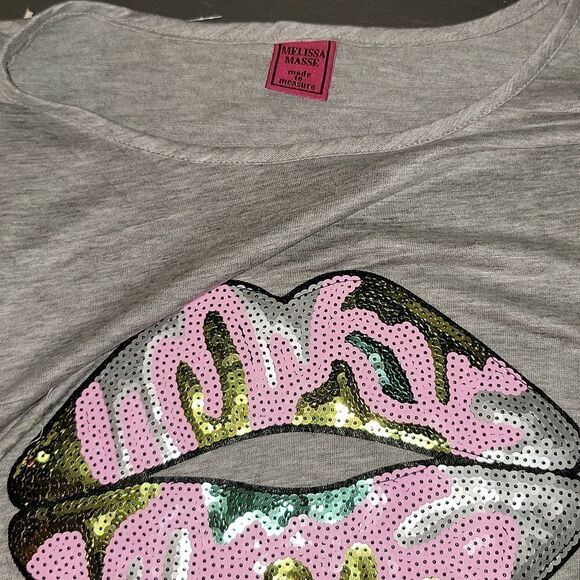 Melissa Masse Heather Gray Top Sequin Camo Lips Women's Plus Sz XXL 2X - Picture 3 of 6